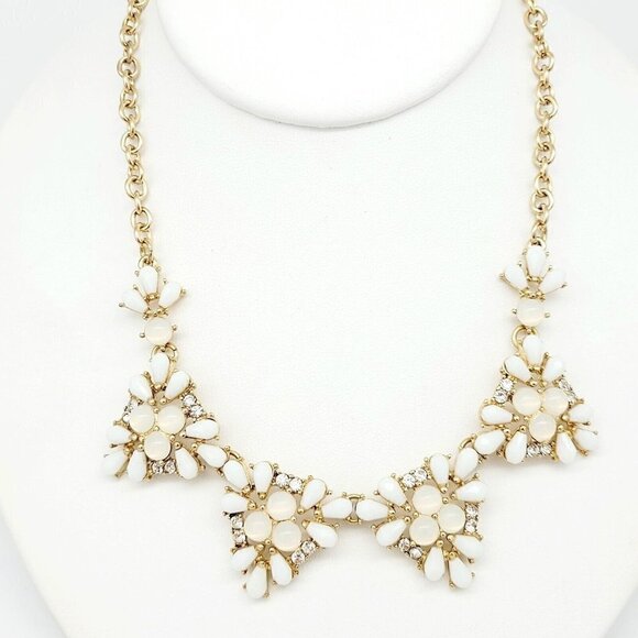 Contemporary Statement Collar Necklace Triangular Stations White Stones Opaline - Picture 1 of 6